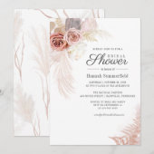 Brautparty Script Pampas Grass Tan Einladung (Vorne/Hinten)