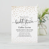 Brautparty Script Typografie Gold Confetti Einladung (Stehend Vorderseite)