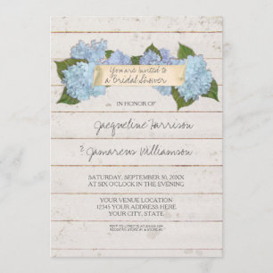 Brautparty Shiplap Holzbrett Blaue Hydrangee Einladung