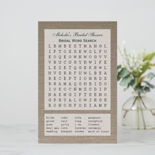 Brautparty Shower Word Search Game - Burlap (Stehend Vorderseite)