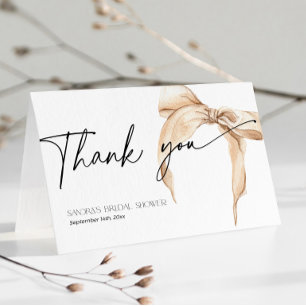 Brautparty Sie bindet den Knoten in Beige Dankeskarte