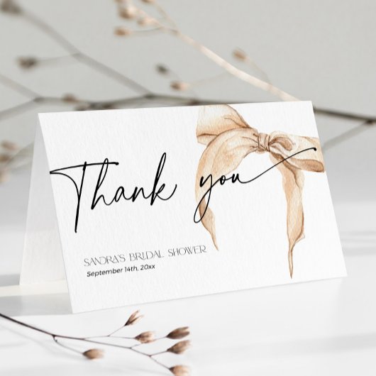 Brautparty Sie bindet den Knoten in Beige Dankeskarte