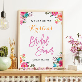 Brautparty Sign | Moderne Aquarellblumen Poster