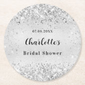 Brautparty Silber elegante Konfetti Runder Pappuntersetzer (Vorderseite)
