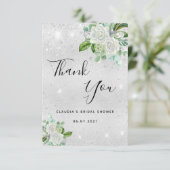 Brautparty Silber Glitzer Weißflorchen Dankeskarte (Stehend Vorderseite)