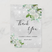 Brautparty Silber Glitzer Weißflorchen Dankeskarte (Vorne/Hinten)