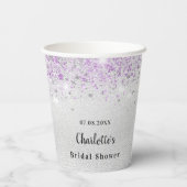 Brautparty Silber lila Glitzer Monogramm Pappbecher (Rückseite)