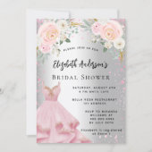 Brautparty silber rosa Kleid Glitzer glamourös Einladung (Vorderseite)