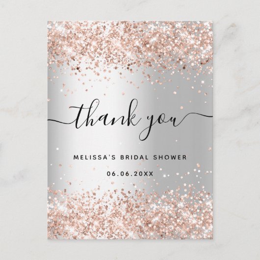 Brautparty Silber Rose Gold Glitzer vielen Dank Postkarte (Vorderseite)
