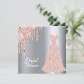Brautparty Silber Rose Goldkleid Glitzer Einladung (Stehend Vorderseite)