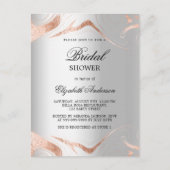 Brautparty Silber Rose Goldmarmor elegant Einladungspostkarte (Vorderseite)
