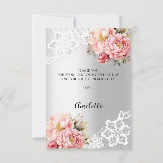 Brautparty silberne Blumenspitze Dankeschön-Karte Dankeskarte (Rückseite)