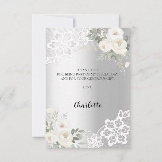 Brautparty silberne Blumenspitze Dankeschön-Karte Dankeskarte (Rückseite)