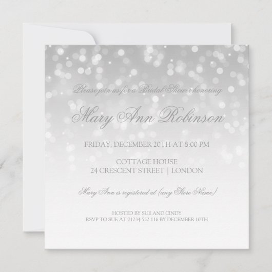 Brautparty Silver Bokeh Sparkights Einladung (Vorderseite)