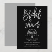 BRAUTPARTY Silver Foil & Black Modern Script Einladung (Vorne/Hinten)