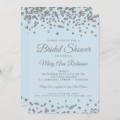 Brautparty Silver Glitzer Confetti Ice Blue Einladung (Vorne/Hinten)