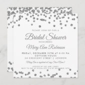 Brautparty Silver Imitats Glitzer Confetti Weiß Einladung (Vorne/Hinten)