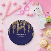 Brautparty Simple Navy Gold Willow Leaf Twinkle Pappteller (Party)