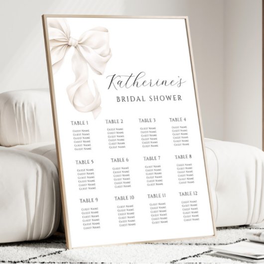 Brautparty-Sitzplan für den weißen Bow Poster