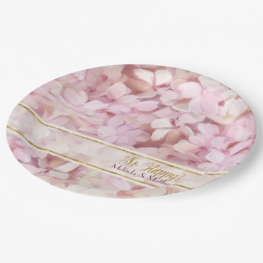 Brautparty Softly Summer Pink Hydrangea Glitzer Pappteller (Schrägansicht)