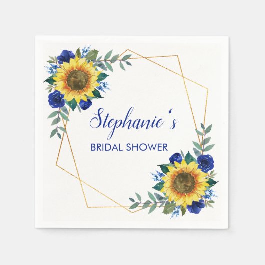 Brautparty Sonnenblume Blauer Blumengeometrie Serviette (Vorderseite)