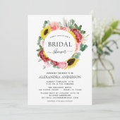 Brautparty Sonnenblume Eukalyptus Floral Wreath Einladung (Stehend Vorderseite)