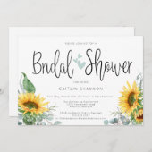 Brautparty Sonnenblume mit sanften grünen Herzen Einladung (Vorne/Hinten)