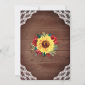 Brautparty Sonnenblume Spitzen Rote Flora Rustikal Einladung (Rückseite)
