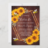 Brautparty Sonnenblumen Braunholz Biene rustikal Einladung (Vorderseite)