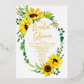 Brautparty Sonnenblumen | Eukalyptus Floral Frame Folieneinladung (Vorderseite)