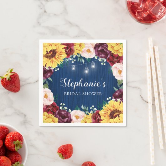 Brautparty Sonnenblumen Fall Blumenblauer Navy Serviette (Beispiel)