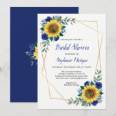 Brautparty Sonnenblumen Geometrisch Blau Einladung (Vorne/Hinten)