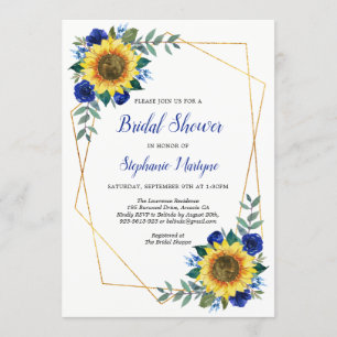 Brautparty Sonnenblumen Geometrisch Blau Einladung