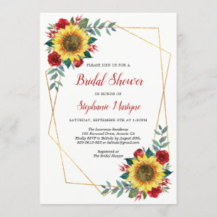 Brautparty Sonnenblumen Geometrisch Blumenrot Einladung