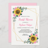 Brautparty Sonnenblumen Geometrisches Blumenrosa Einladung (Vorne/Hinten)