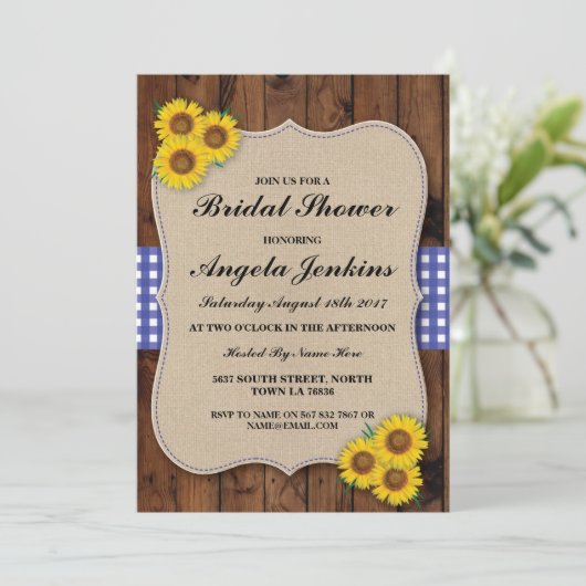 Brautparty Sonnenblumen-Holzofen Einladung (Stehend Vorderseite)