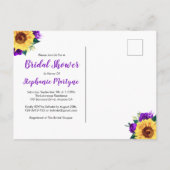 Brautparty Sonnenblumen Lila Blumenlampen Holz Einladungspostkarte (Rückseite)