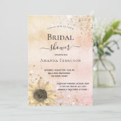 Brautparty Sonnenblumen Rose Gold rustikaler Glitz Einladung (Stehend Vorderseite)