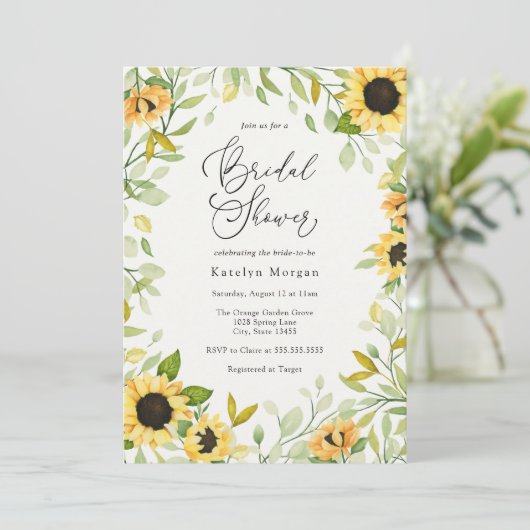 Brautparty Sonnenblumen und Grünpflanzen im Herbst Einladung (Stehend Vorderseite)