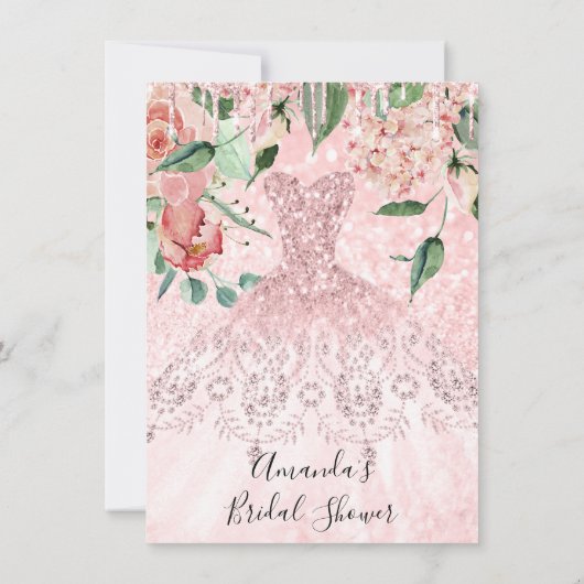 Brautparty Spark Rose Rosa Rose Kleidung Glitzer Einladung (Rückseite)