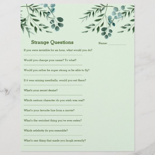 Brautparty Spiel 💕 5 Word Kompliment Eiszeit (Rückseite)