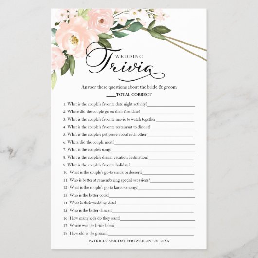 Brautparty-Spiel "Bridge and Groom Trivia" Flyer (Vorne)