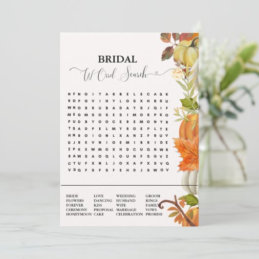 Brautparty-Spiel fallen Kürbiswortsuche Ankündigung (Stehend Vorderseite)