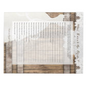 Brautparty-Spiel in rustikalem Holzdesign Notizblock (Vorderseite)