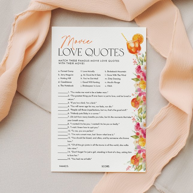 Brautparty-Spiel: Liebeszitate Spritz (Movie love quotes | First Spritz Bridal Shower Theme )