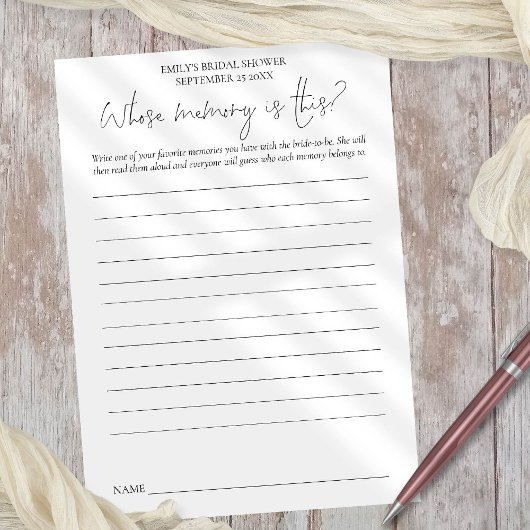 Brautparty-Spiel mit Schwarz-weißer Speicherkarte Einladung