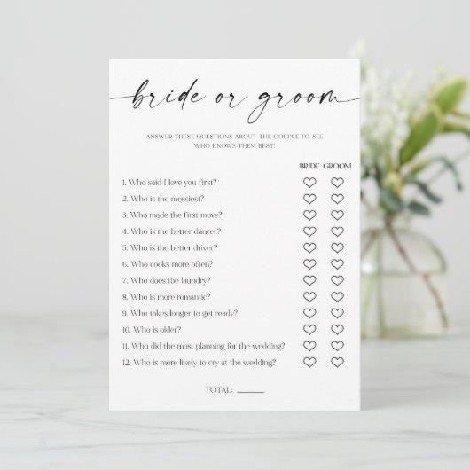 Brautparty-Spiel Programm (Stehend Vorderseite)