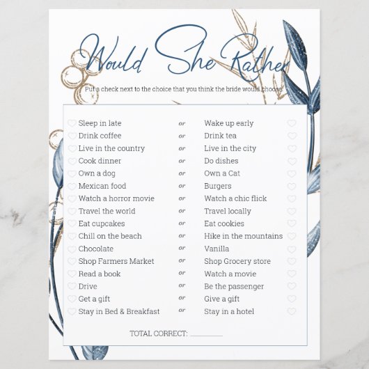 Brautparty-Spiel würde sie eher Blue Gold (Vorderseite)