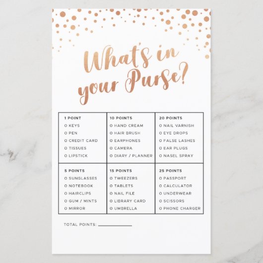 Brautparty-Spiele, was in Ihrer Purse-Game-Rose is (Vorderseite)