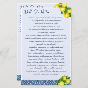 Brautparty-Spiele Würde sie lieber spielen Briefpapier